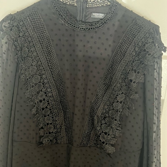 Black Chiffon Long Sleeve Dresss - Picture 3 of 6